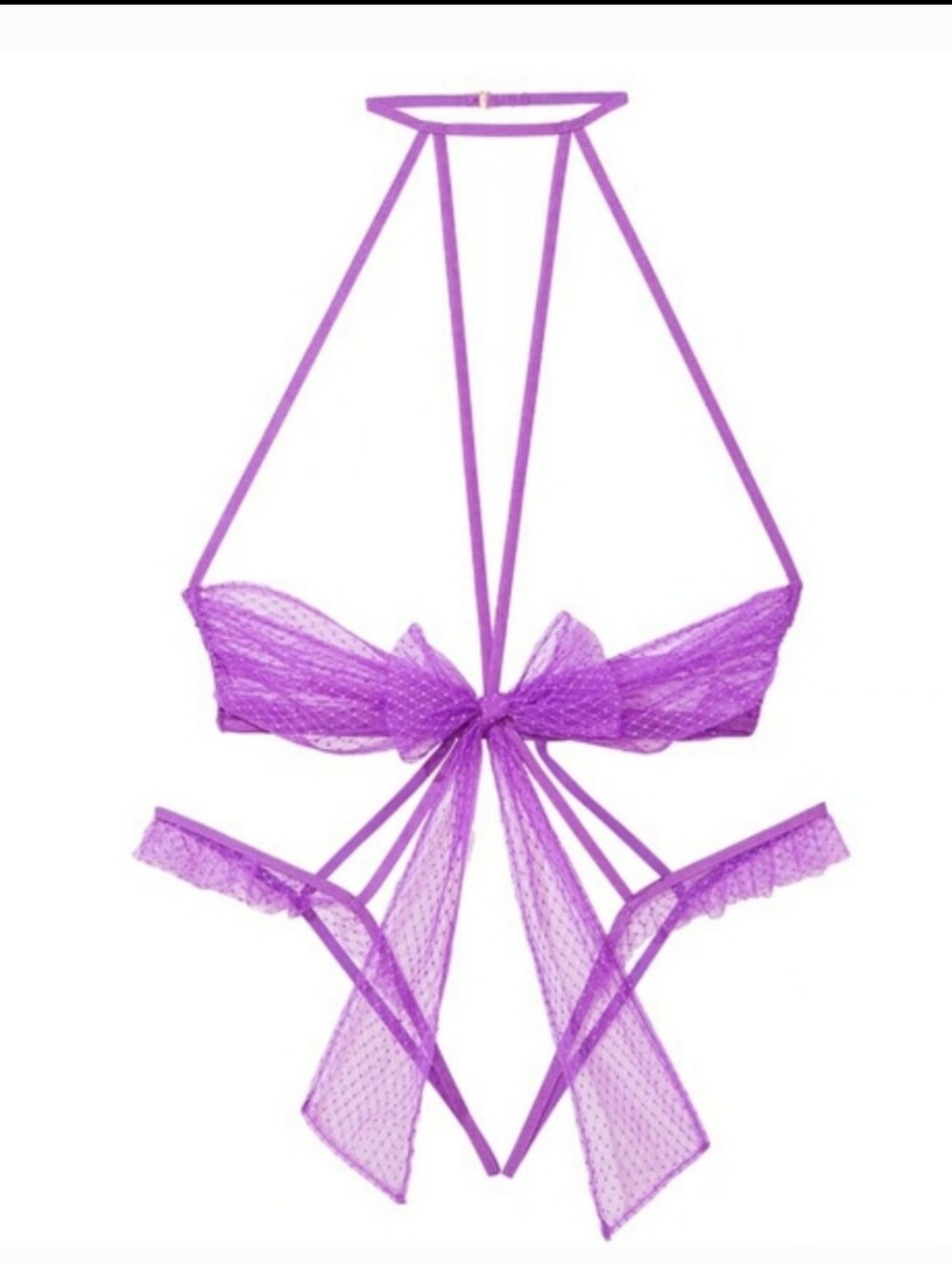 NWT,Victoria's Secret,Purple, Lace,Bow,Open Cup,Crotchless, Play Suit -Womens XL